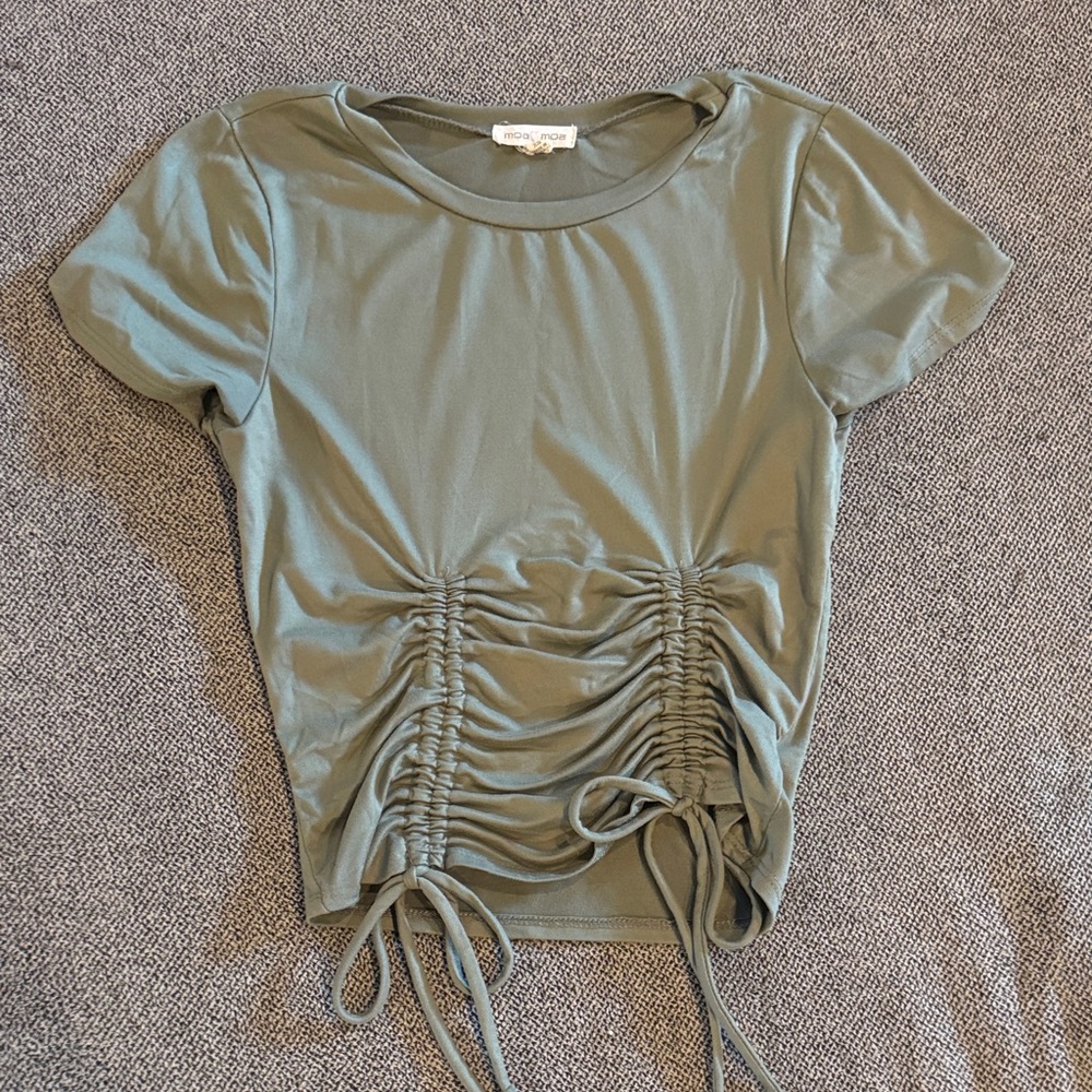 Moa Moa Sage Ruched Short Sleeve Top